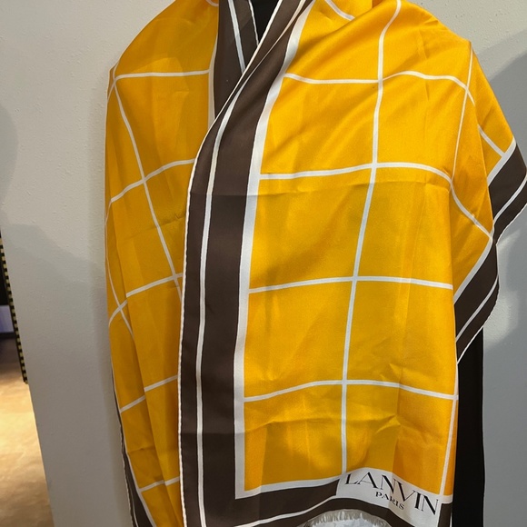 Vintage Lanvin Gold and Brown Silk Shawl